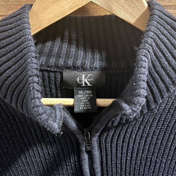 Calvin Klein Ribbed Quarter Zip Cotton Navy Everyday Mock Neck Sweater Men XL - Picture 3 of 7
